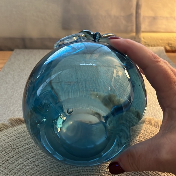 Blown Glass Owl Bowl Vase - Blue - Picture 3 of 11